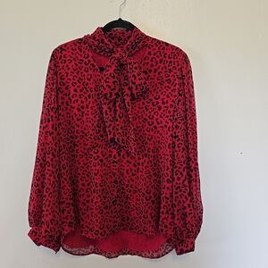 Chicos Bow Blouse Holly Red Animal Print Size 1 (8/10) NWT